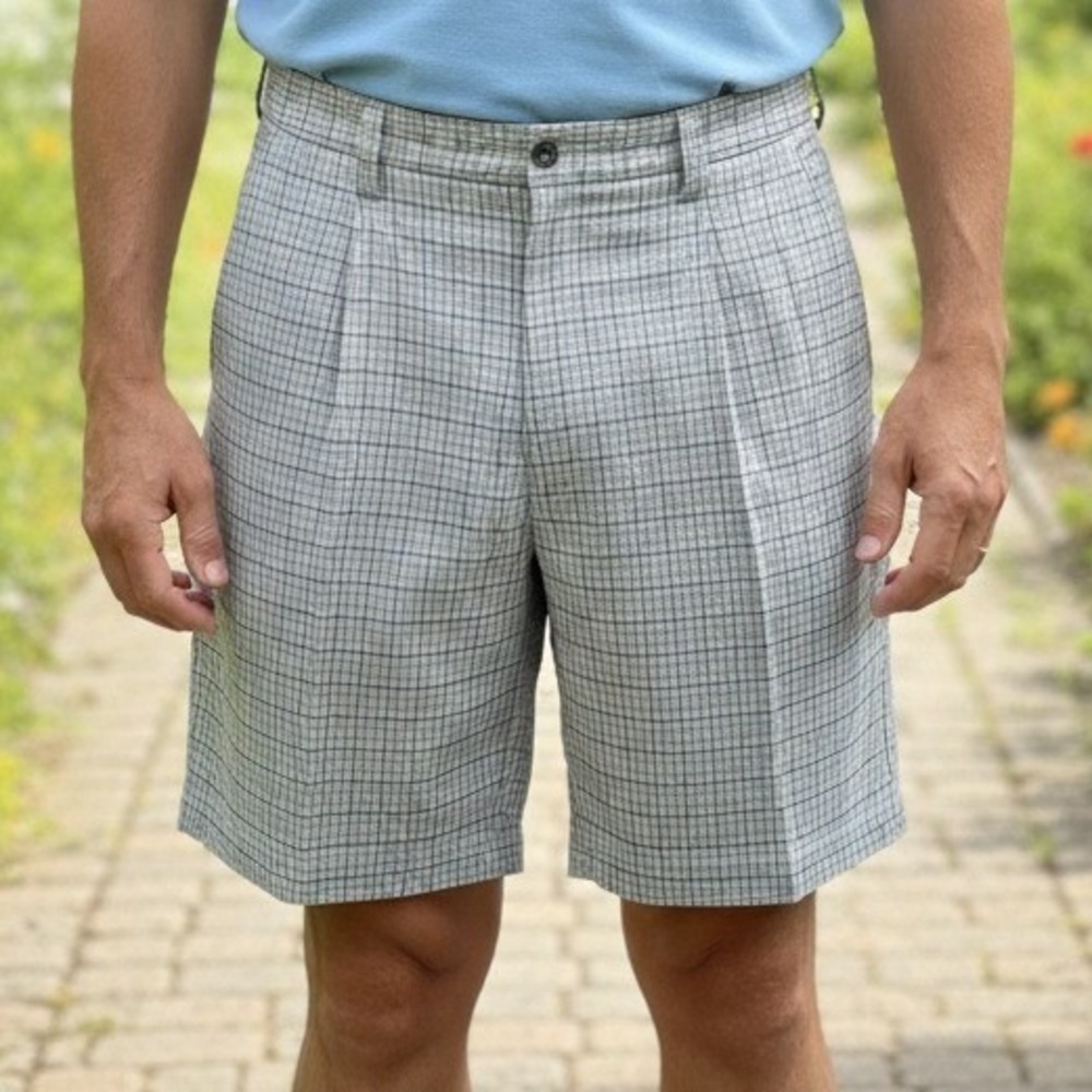 Dockers Recode Mens Grey Plaid Pleated Pattern Shorts 100% Cotton NWT 308451515